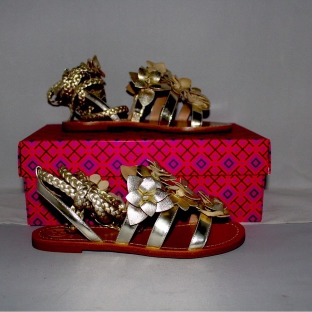 Tory Burch Bloom Gladiator Leather Sandal Gold